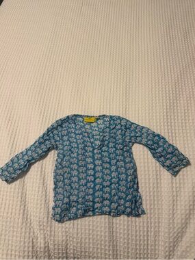 Girls Roller Rabbit Elephant Print Top Size 1 Blue Long Sleeve